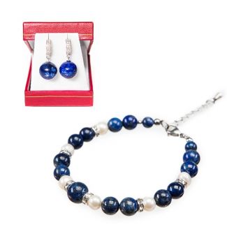 GIFT: lapis lazuli and pearl bracelet and silver earrings lapis