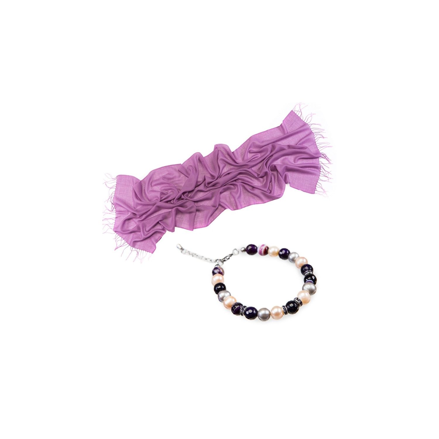 GIFT: Mila Schon wool scarf lilac and purple lace agate and pearls bracelet