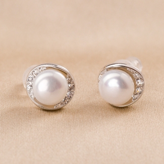 Sterling Silver Earrings Minimal Halo Pearl zirconia