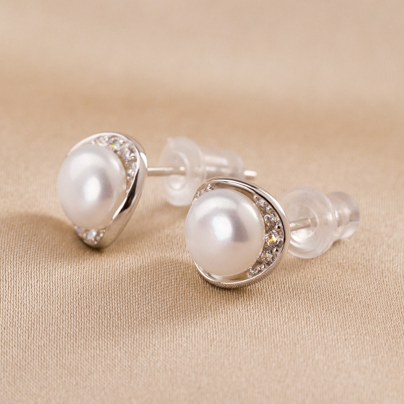 Cercei argint Minimal Halo Pearl zirconia