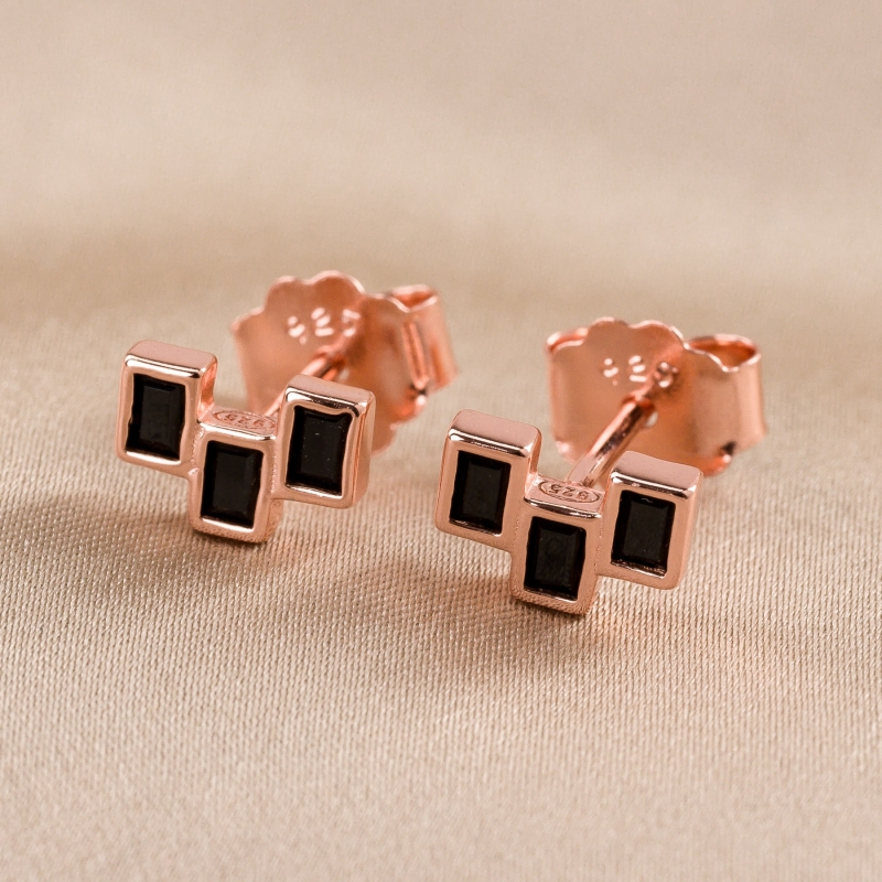 Sterling  Silver Earings  Minimal 3 Wishes black