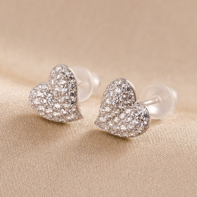 Sterling Silver Earrings Silver Heart zirconia