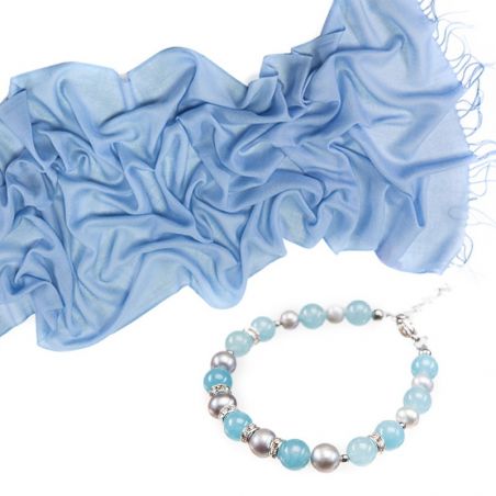 GIFT: Mila Schon pale blue wool scarf and bracelet angel gray pearls