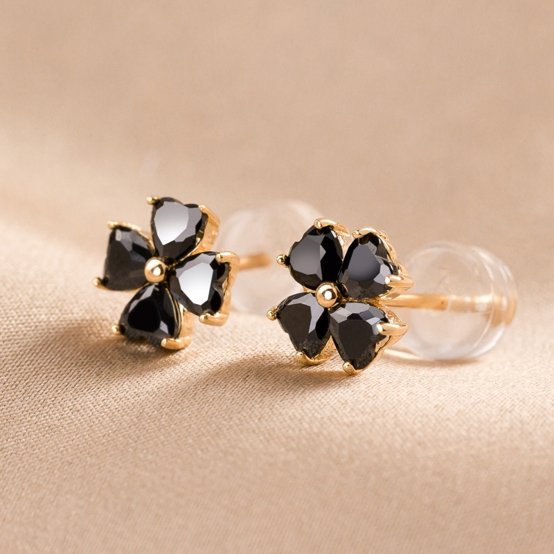 Sterling Silver Earrings 4Luck black zirconia