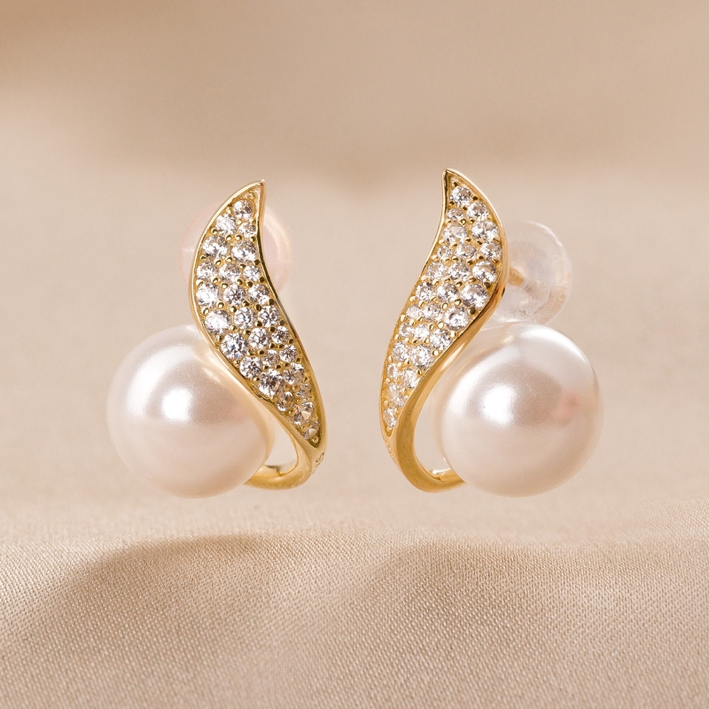 Sterling Silver Earrings Pearl Sound zirconia gold