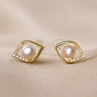 Cercei argint Minimal Pearl Eye gold