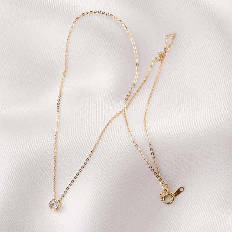14K Gold Necklace with Solitaire zirconia charm
