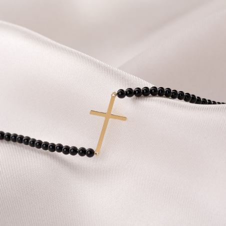 Bratara onix cu charm cruce aur 14K