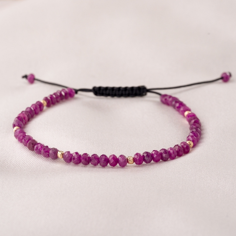 Bratara cu snur, sfere aur si rubin