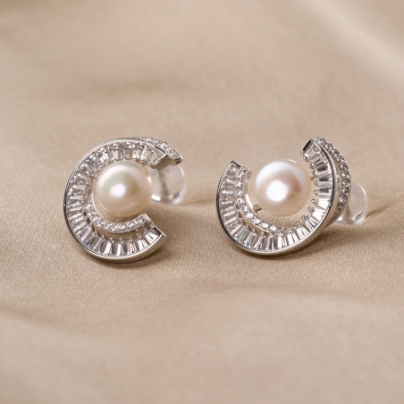 Sterling Silver Earrings Glowing Hug perla alba