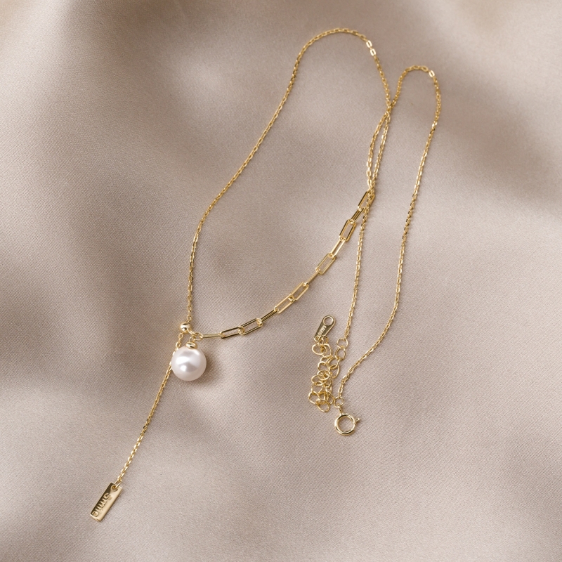Sterling Silver Necklace Concept Smile & Pearl gold