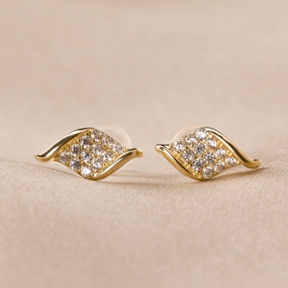 Sterling Silver Earrings Minimal Leaves gold zirconia