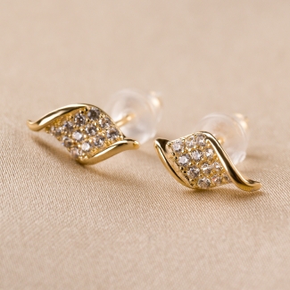 Sterling Silver Earrings Minimal Leaves gold zirconia
