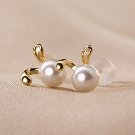 Sterling Silver Earrings Bunny Pearl gold