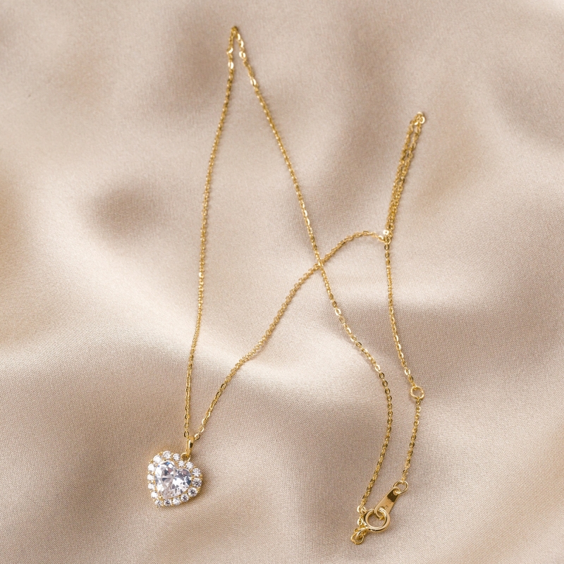 Sterling Silver Necklace Sparkling Heart gold