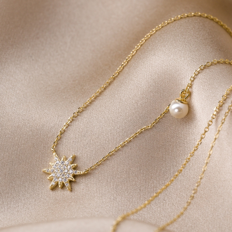 Colier argint As the Sun in My Life pearl gold