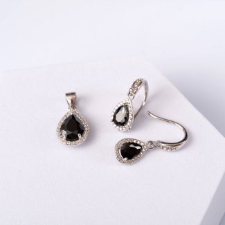 Set argint cercei, pandant si lant 40 cm Black Drops