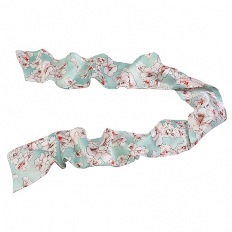 Eşarfă mătase naturală flori cuart pe turcoaz deschis