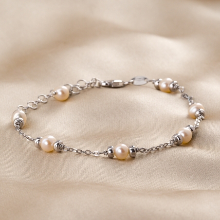 Sterling Silver Bracelet  One By One White Pearls