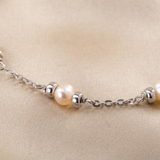 Sterling Silver Bracelet  One By One White Pearls