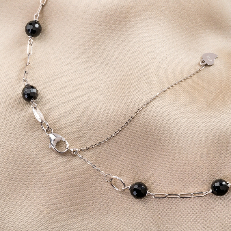 Sterling Silver Necklace Black Agate, adjustable