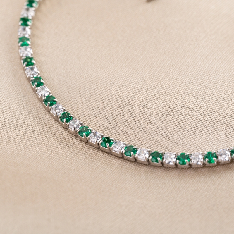 Sterling Silver Bracelet Tennis Mix S White & Green