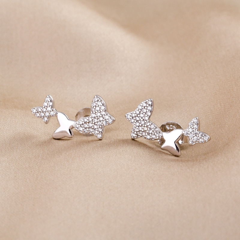 Sterling Silver Earrings Spring Butterflies zirconia