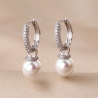 Sterling Silver Earrings Creole White Pearl zirconia