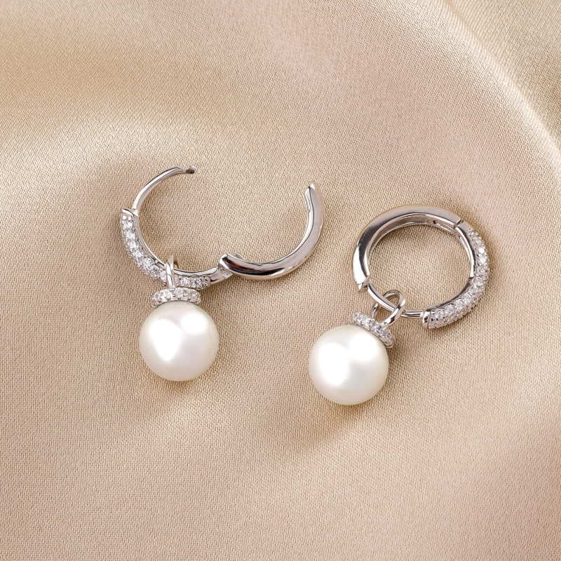 Cercei argint Creole White Pearl zirconia