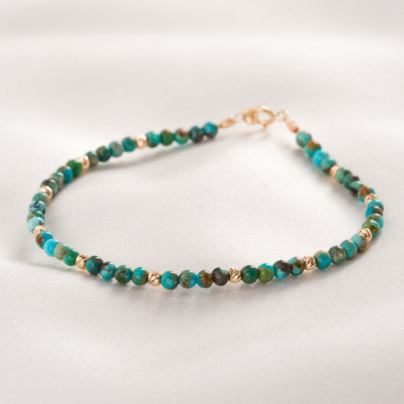 Bratara turcoaz natural cu sfere si inchidere aur 14K