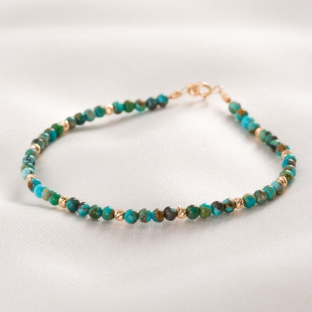 Bratara turcoaz natural cu sfere si inchidere aur 14K