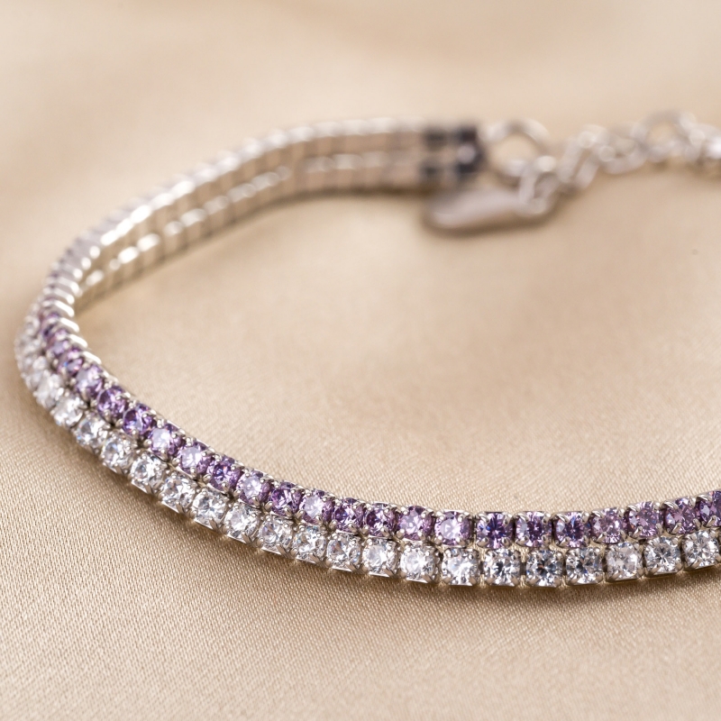 Sterling Silver Bracelet Tennis Mix White Pale Mauve zirconia