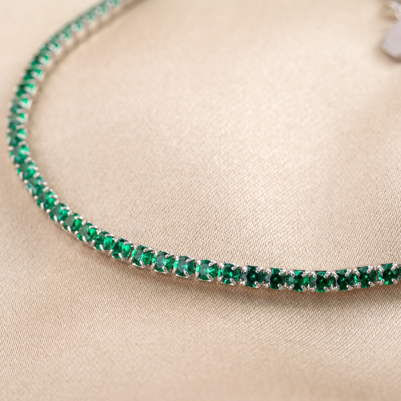 Sterling Silver Bracelet Tennis Emerald Green zirconia