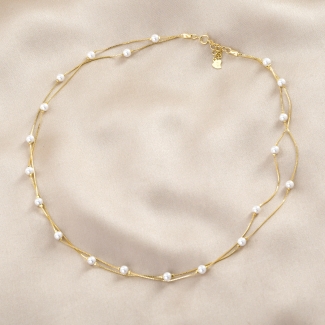 Sterling Silver Necklace Delicate 20 Pearls gold