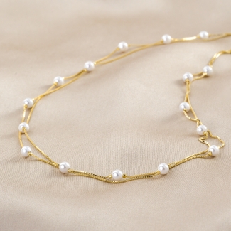 Sterling Silver Necklace Delicate 20 Pearls gold