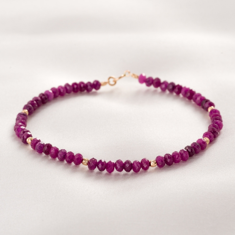 Ruby gemstone  bracelet with 14K gold elements and closure