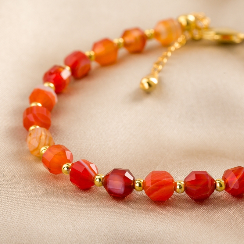 Touch Bracelet barrel agate brick colors 14K gold plated silver