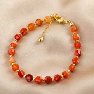 Touch Bracelet barrel agate brick colors 14K gold plated silver