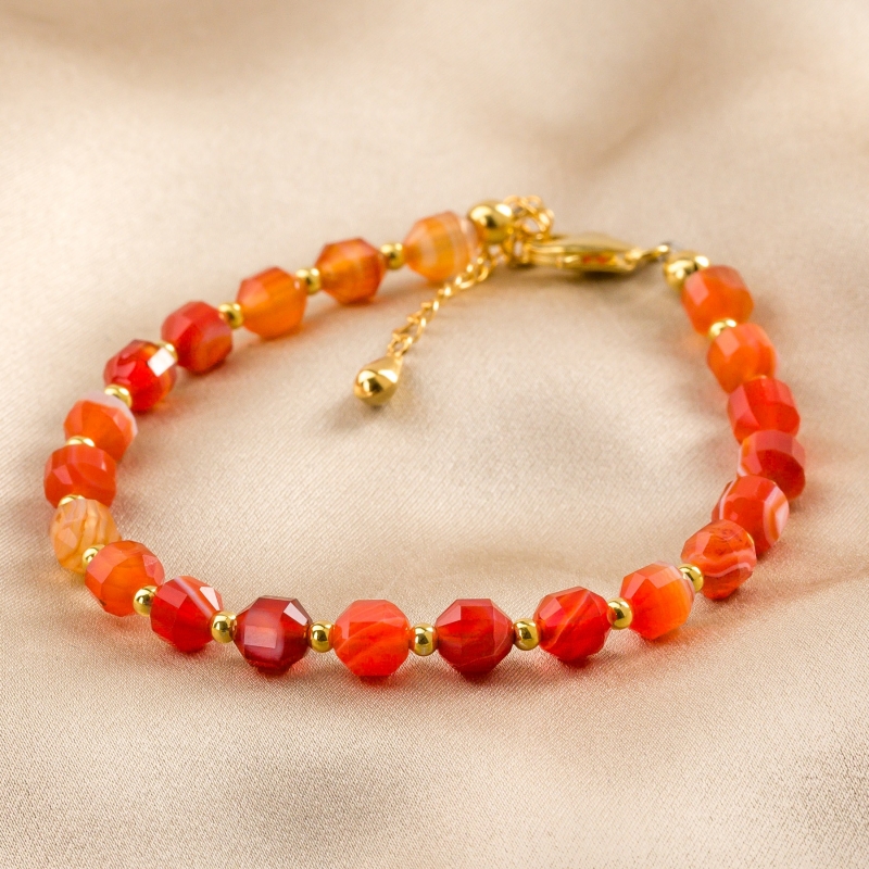 Touch Bracelet barrel agate brick colors 14K gold plated silver