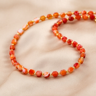 Barrel agate necklace in brick colors 14K gold plated silver