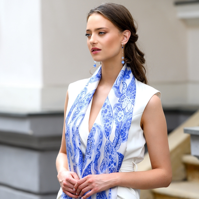 Silk Shawl Benessere paisley blue