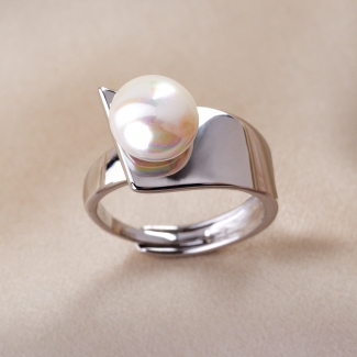 Sterling Silver Ring Adjustable Allure Pearl White