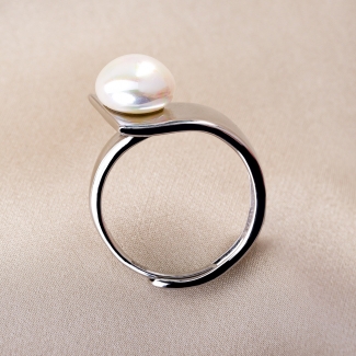 Sterling Silver Ring Adjustable Allure Pearl White