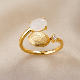 Sterling Silver Ring Adjustable Posh Milky Cat Eye gold