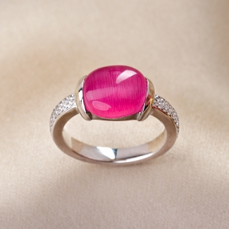 Sterling Silver Ring Special Dark Pink Cat Eye zirconia
