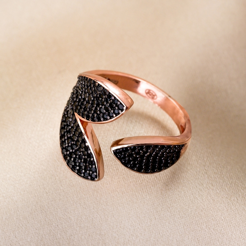 Sterling Silver Ring Adjustable En Vogue black zirconia