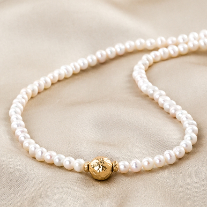 Sterling Silver Necklace Glamour Gold Pearls