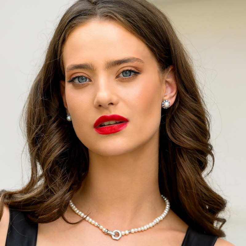 Cercei argint Queen Pearl purple zirconia