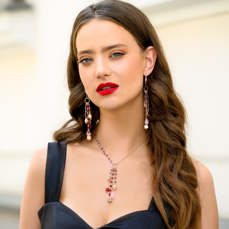 Cercei argint roz Venezia, cuart roz, agate, ametist