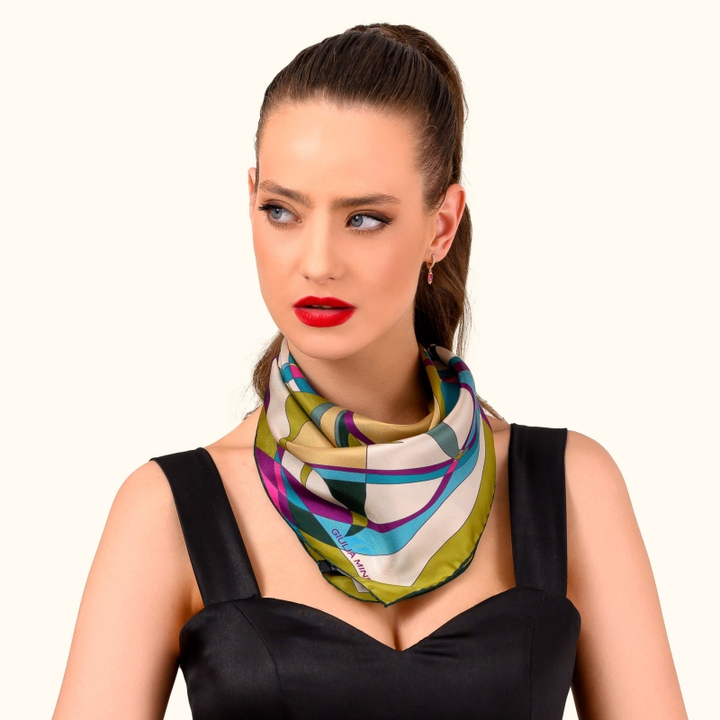 Silk Scarf S Hypnotic Flower Green